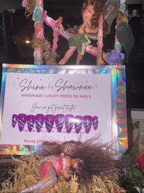 Handmade Purple with navy blue&glittery silver accents Nails NWT 1/$10, 5/$35